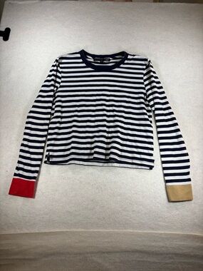 Veronica Beard Jeans Striped Long Sleeve Shirt Mixed Color Cuffs Size S Cotton